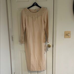 Lord & Taylor Elegant Cream Long Sleeve Dress